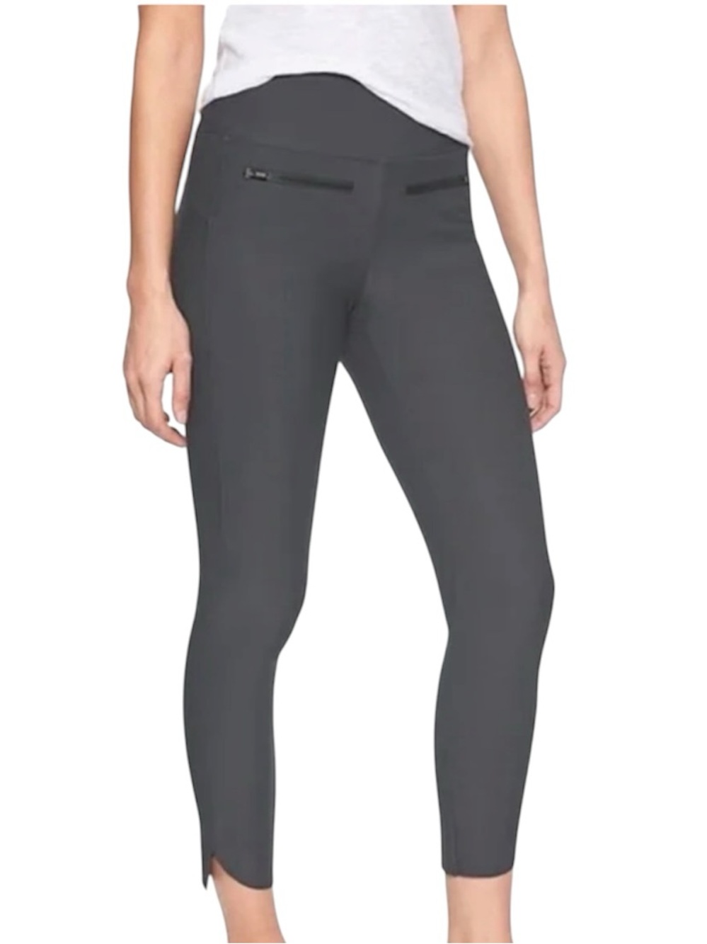 Athleta Stellar Crop Pant Zipper Pocket Italian Fabric High Rise Gray Large